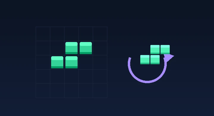 A T-tetromino rotating clockwise to slot into a gap in the stack in Big Tetris