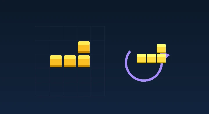 A T-tetromino rotating clockwise to slot into a gap in the stack in Cascade Tetris
