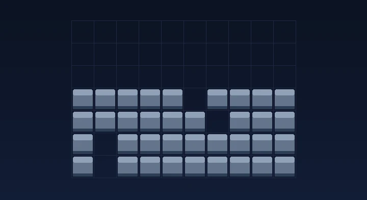 Grey garbage rows with a single-column gap waiting to be cleared in Cheese Tetris