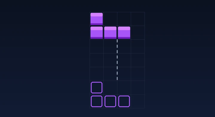 A tetromino hard-dropping straight down onto its ghost outline in Classic Tetris