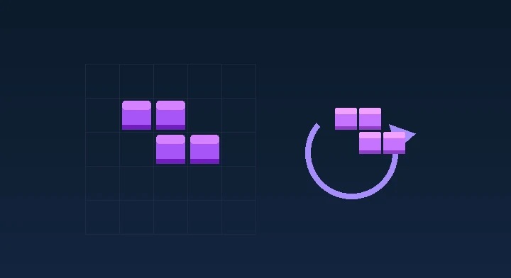 A T-tetromino rotating clockwise to slot into a gap in the stack in Invisible Tetris