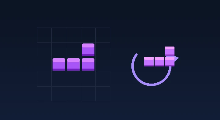 A T-tetromino rotating clockwise to slot into a gap in the stack in Marathon Tetris