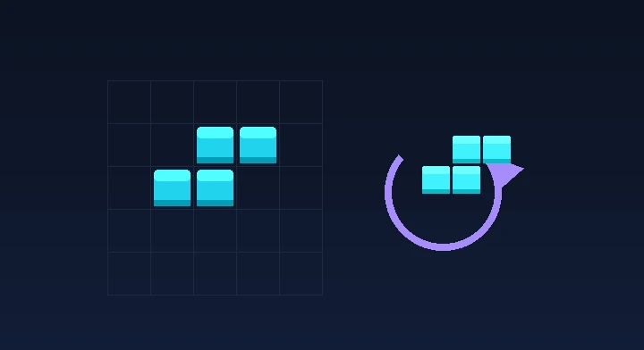A T-tetromino rotating clockwise to slot into a gap in the stack in Master Tetris
