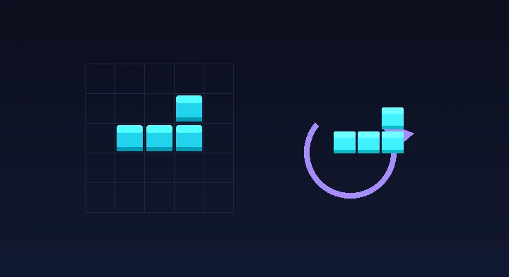 A T-tetromino rotating clockwise to slot into a gap in the stack in Sprint (40 Lines)