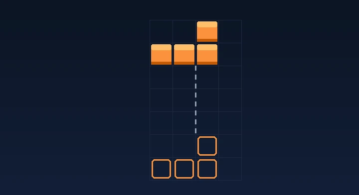 A tetromino hard-dropping straight down onto its ghost outline in Sprint (40 Lines)