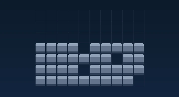 Grey garbage rows with a single-column gap waiting to be cleared in Survival Tetris