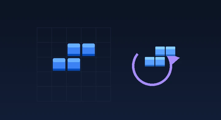 A T-tetromino rotating clockwise to slot into a gap in the stack in Survival Tetris