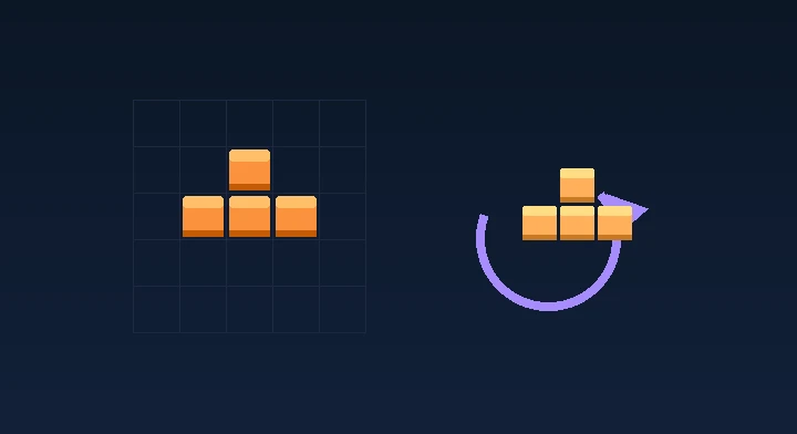 A T-tetromino rotating clockwise to slot into a gap in the stack in Ultra (Time Attack)